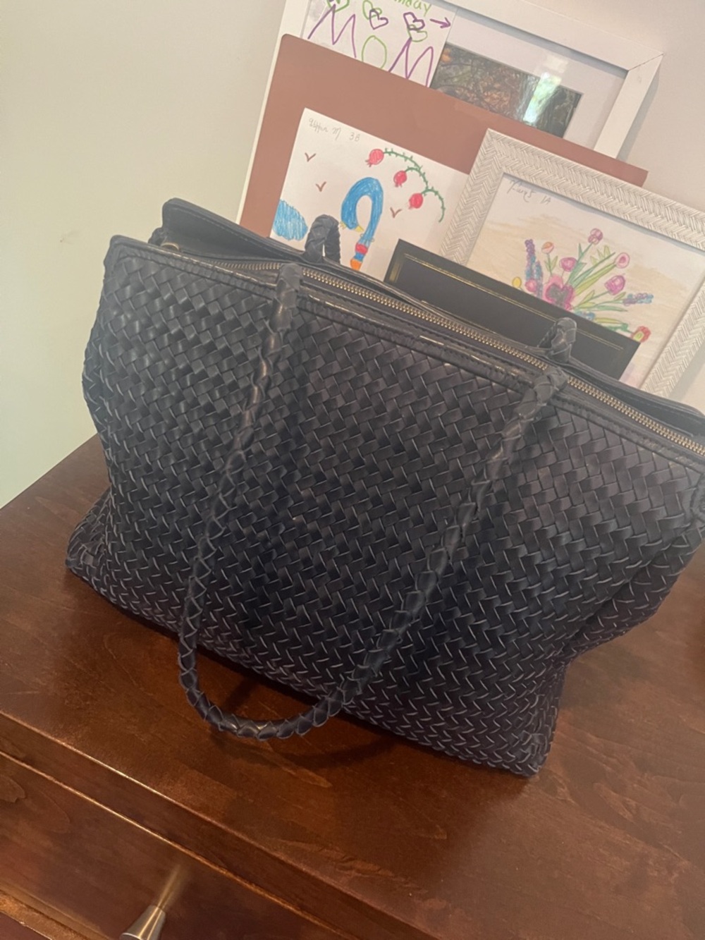 Thea Bag - Navy Woven Tote - Picture 7 of 10